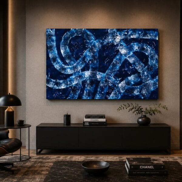 COUPLE textured blue abstract painting on canvas