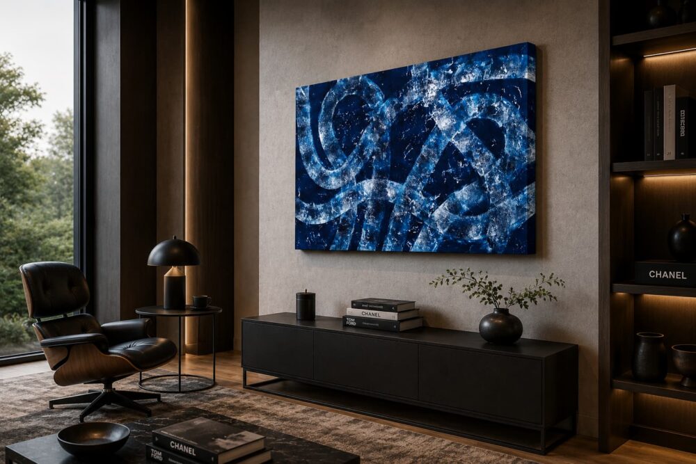 COUPLE blue abstract acrylic painting right side view
