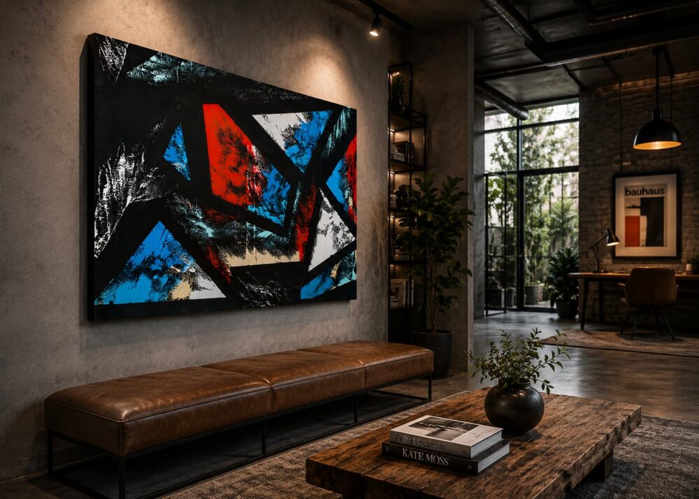 INDIFFERENCE geometric abstract acrylic painting left view
