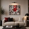 MASK black and red abstract acrylic painting on canvas with expressive black splashes and vibrant red forms