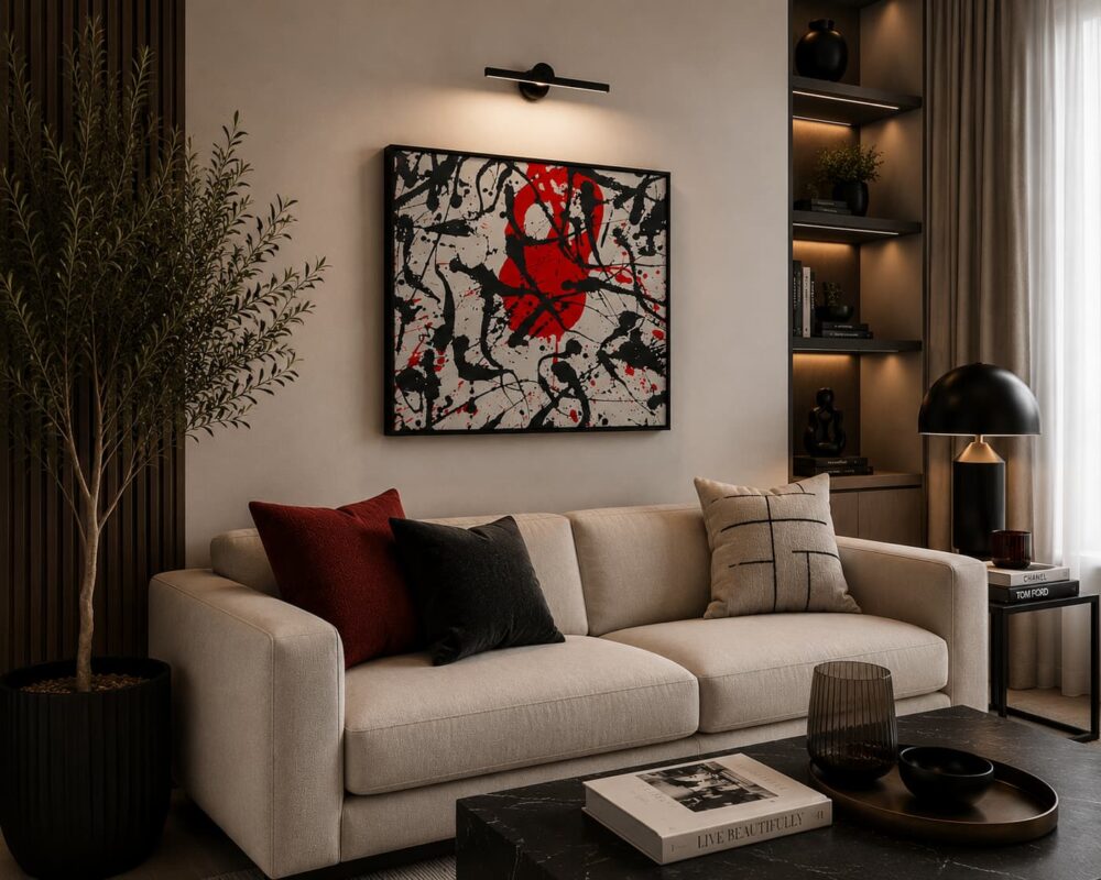 MASK black and red abstract acrylic painting left side view