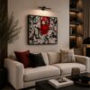 Right side view of MASK black and red abstract acrylic painting on canvas