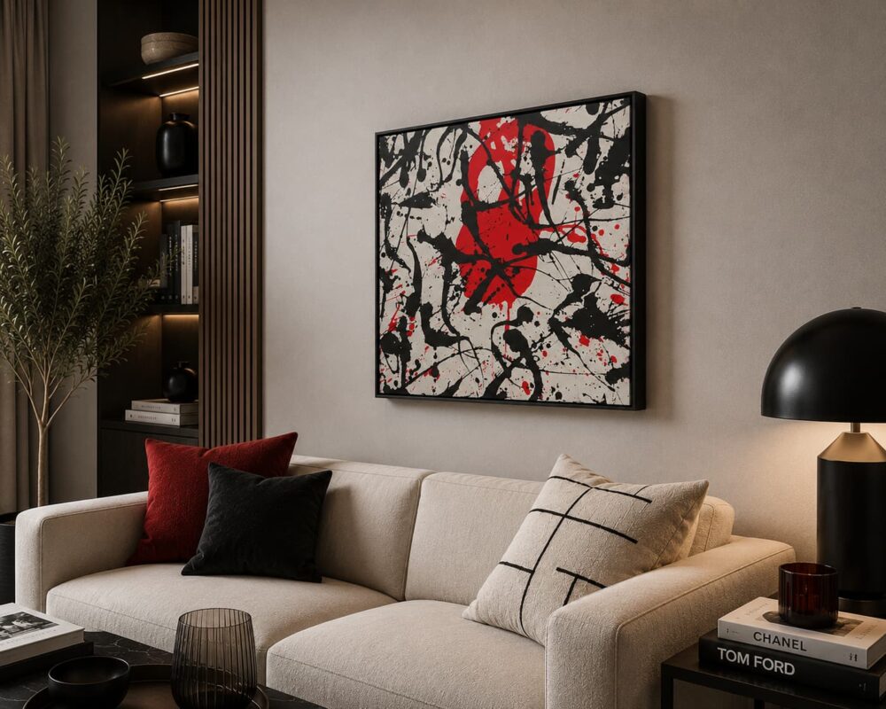 MASK black and red abstract acrylic painting right side view