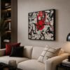 Left side view of MASK black and red abstract acrylic painting on canvas