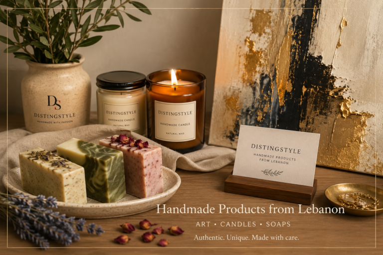 Handmade Products from Lebanon featuring original abstract art, handcrafted candles and artisan soaps by DistingStyle