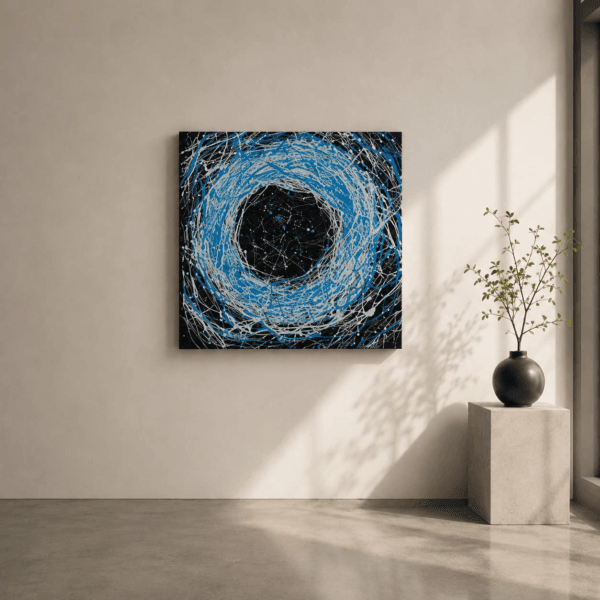 DISTORTION blue abstract acrylic painting front view by Daniel Mikaelian