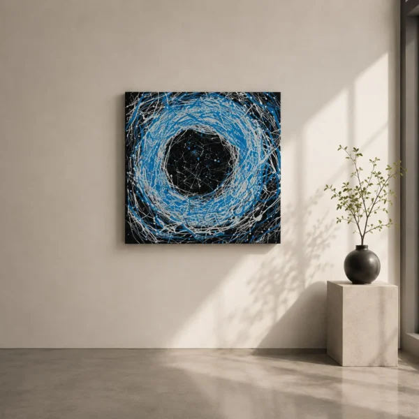 DISTORTION blue abstract acrylic painting front view by Daniel Mikaelian