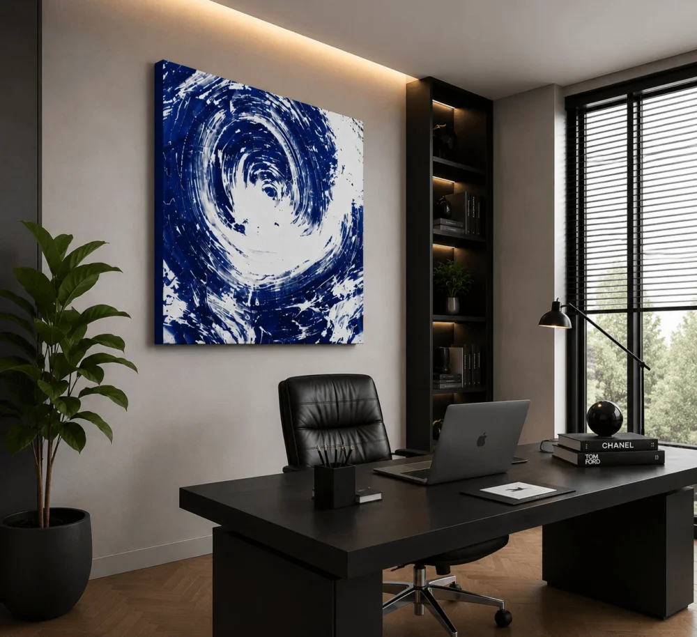 CYCLONE EYE blue abstract acrylic painting left side view