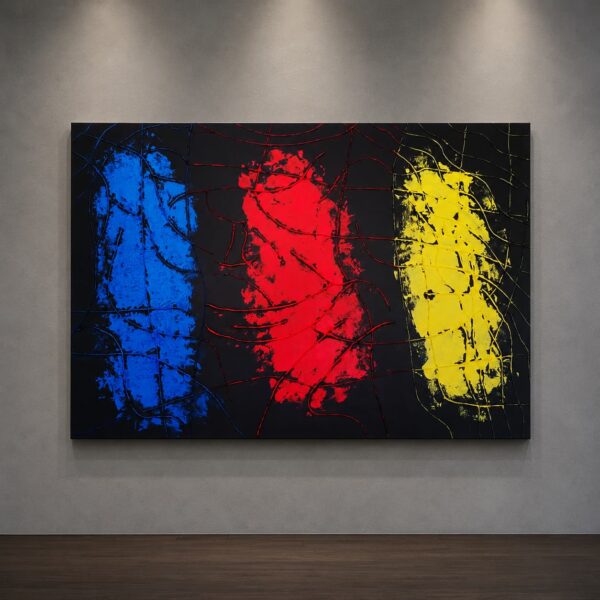 PEACE PASSION CREATIVITY colorful abstract painting by Daniel Mikaelian – front view